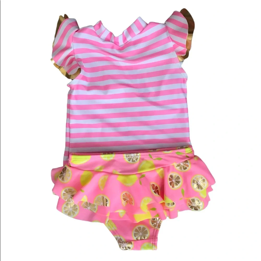 Bundle Wetsuit Club Ruffle Swim Bottoms & Rash guard & Sleeveless Romper 6 Month